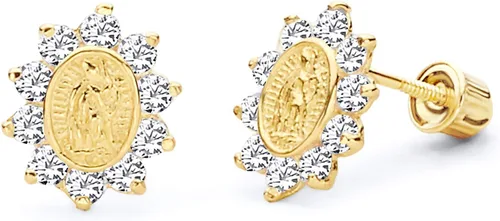 Vista 6 de Aretes de oro amarillo de 14 quilates con rosca trasera - 3 colores diferentes disponibles Rosa