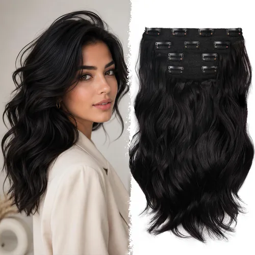 Vista 19 de Extensiones de cabello con clip, extensiones de cabello sintético ondulado de 14 pulgadas con clip (color: 22H10#)