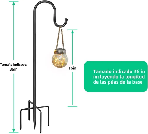 Vista 6 de Ganchos de pastor de 5 puntas para exteriores, ganchos de jardín de hierro resistente para plantas colgantes, comederos de pájaros, linternas, luces