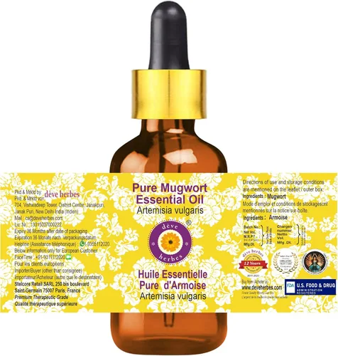 Vista 2 de Deve Herbes - Aceite esencial de artemisia vulgaris (Artemisia vulgaris) destilado al vapor con cuentagotas de vidrio, 0.06 onzas líquidas
