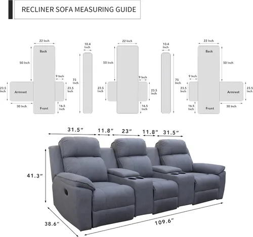 Vista 6 de Easy-Going - Funda reclinable con consola, funda de sofá reversible para sala de estar, funda de sofá dividida para cada asiento con correas