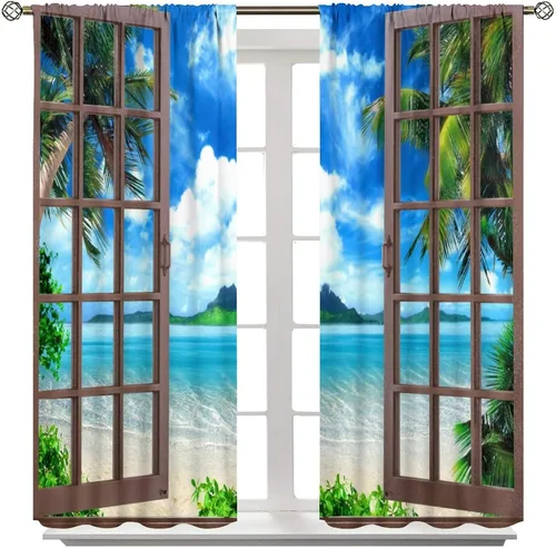 Vista 329 de Cortinas de paisaje, ventana 3D, primavera, bosque, vida silvestre, paisajes de naturaleza, dormitorio, sala de estar, cortinas térmicas opacas de 2