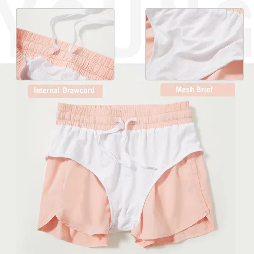Vista 2 de BALEAF Pantalones cortos atléticos de baloncesto para niñas con forro para niños, tenis, correr, entrenamiento, animación, pantalones cortos