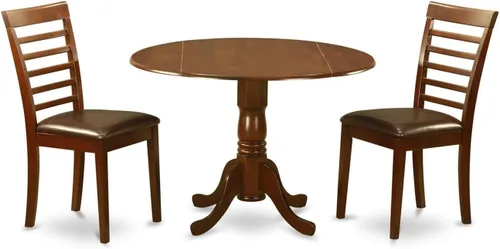 Vista 15 de East West Furniture DLML3-MAH-C - Juego de comedor de 3 piezas que contiene una mesa de comedor redonda con gotas y 2 sillas tapizadas de tela