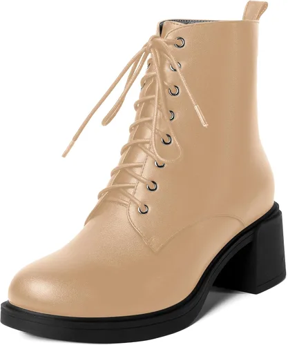 Vista 91 de ROSERWISH Botas altas de tacón bajo y grueso para mujer, con cordones, cómodas, modernas, con puntera redonda, de 2.5 pulgadas