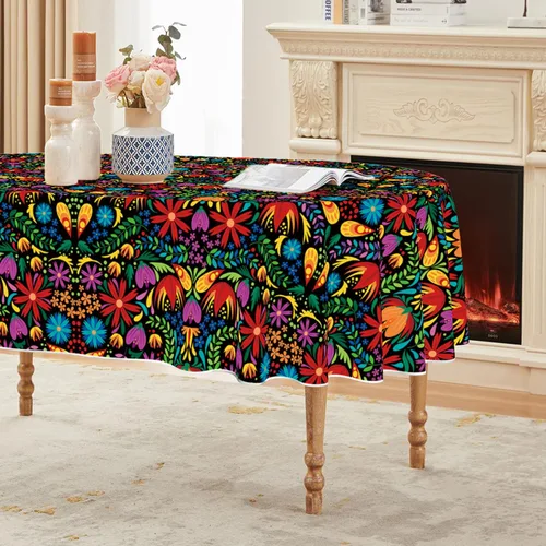 Vista 10 de Horaldaily Mantel rectangular de mesa de México 52x70 pulgadas, diseño festivo de Halloween y Cinco de Mayo, mantel de temporada lavable