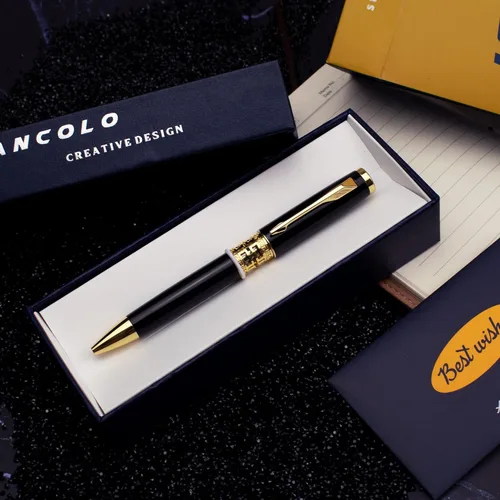 Vista 2 de Ancolo Juego de bolígrafos de regalo grabados con caja para bolígrafos, tarjeta de regalo, 2 recambios negros grabados con tu nombre, número