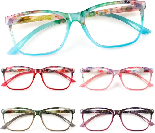 Vista 14 de SIGVAN Lentes de lectura para mujer, con bloqueo de luz azul, bisagra de resorte, diseño de moda, lentes con estampado para mujer
