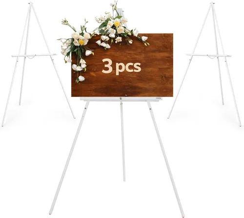 Vista 8 de Caballete Negro de 63" para Letreros de Boda, Caballete de Exhibición de Madera Ajustable con Soporte, Caballete de Piso Trípode para Tablero