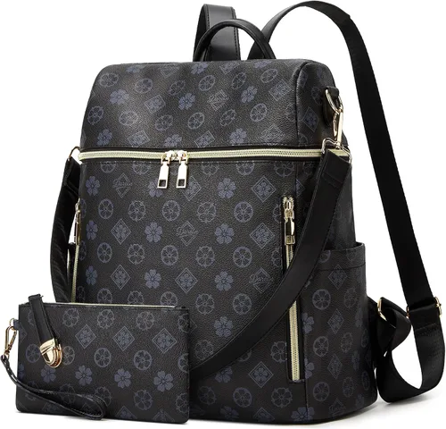 Vista 24 de Makes - Bolso tipo mochila para mujer, de piel sintética, bolso de viaje con diseño convertible a cartera, 12 pulg., Mochilas de viaje