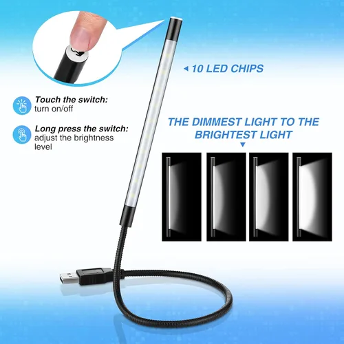 Vista 3 de Mudder 2 piezas de luz LED USB para teclado, luz de cuello de cisne, lámpara de computadora de palo flexible, lámpara LED regulable, interruptor