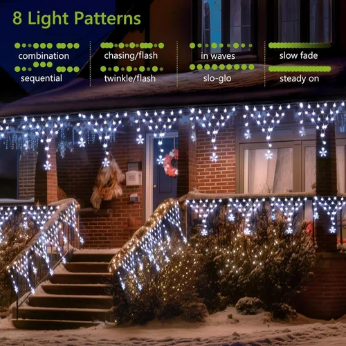 Vista 2 de Luces para decoración al aire libre de Navidad de 13.8 pies, 200 luces LED con 12 estrellas, cortina de luces de hadas regulables con 8 modos