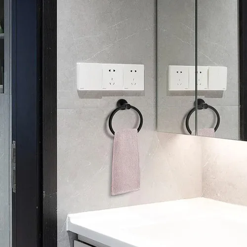 Vista 6 de Toallero, soporte para toallas de mano para montaje en pared, toallero, toalleros, accesorios de baño, percha redonda simple para toallas, acero