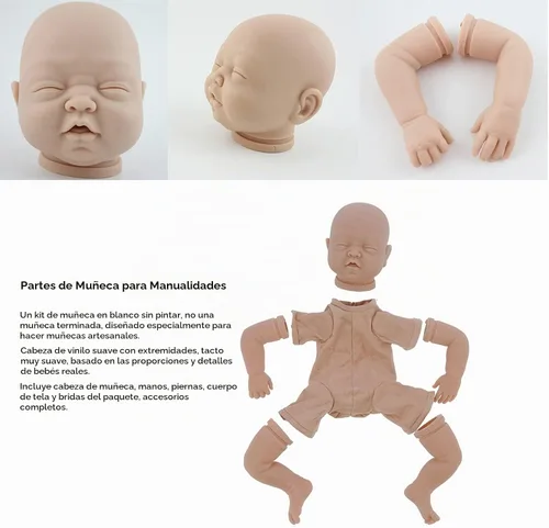 Vista 3 de SUNGOOYUE Kit de muñeca DIY de 22 pulgadas, muñeca sin pintar, conjunto de accesorios de piezas de extremidades suaves para bebés