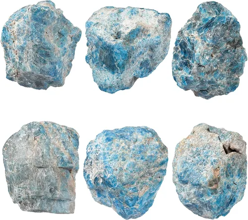 Vista 4 de mookaitedecor Piedra en bruto de apatita azul natural con soporte inoxidable, muestra de piedras preciosas curativas para decoración de oficina