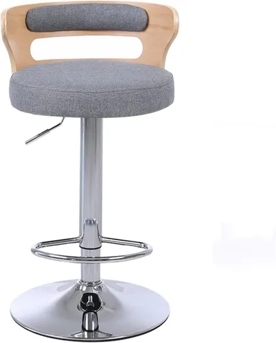 Vista 6 de Taburetes de bar altos, elegante taburete de bar de altura ajustable de tela con respaldo medio de madera y base cromada, taburete de bar
