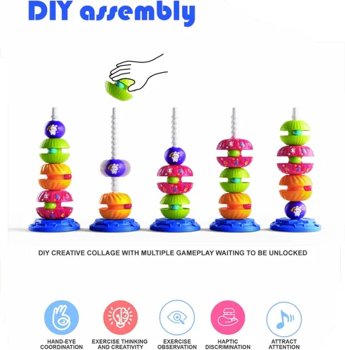 Vista 4 de Juguete giratorio apilable para bebé, juguete para autismo, aprendizaje sensorial, apilador en espiral, juguete Montessori para bebés, niñas, niños