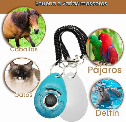 Vista 4 de Chadou Clicker de entrenamiento para mascotas como perro, gato, caballo, pájaro, delfín, cachorro con correa para la muñeca, paquete de 2