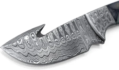 Vista 6 de Titan International Knives Gancho de tripa de Damasco para desollar y cazar hoja fija Hecho a mano 1095 4340 mezcla de carbono machacado a mano