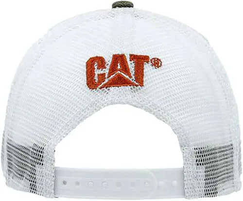 Vista 2 de Caterpillar Equipment - Gorra de malla con cierre de cremallera de piel sintética, color verde oliva y blanco