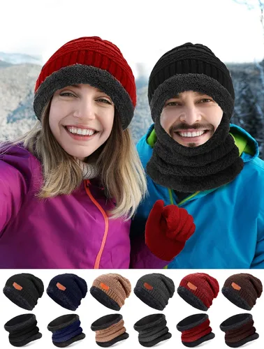 Vista 5 de Juego de 96 gorros de invierno a granel, bufanda, guantes y calcetines, gorro de punto con forro polar de invierno, gorro de punto holgado, gorro