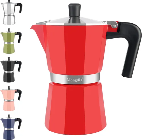 Vista 17 de Mongdio - Cafetera de café espresso para estufa Moka, Cafetera Cubana para estufa, Cafetera Mocha Greca Italiana, para 6 tazas de espresso, 10 onzas