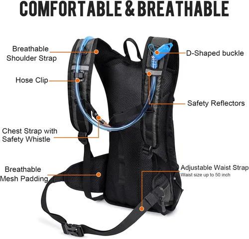 Vista 5 de G4Free Mochila de hidratación aislada con vejiga libre de BPA de 2L para correr al aire libre, senderismo, ciclismo, camping