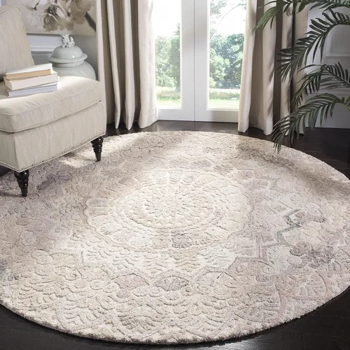 Vista 23 de SAFAVIEH Marquee Collection - Alfombra decorativa, 2 x 3 pies, beige y marfil, lana de medallón de mandala hecha a mano, ideal para zonas de alto