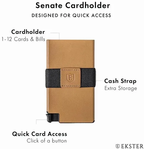 Vista 2 de Ekster Senate - Cartera de cuero para tarjetas - Bloqueo RFID - Acceso rápido a tarjetas Roma Coñac Cartera delgada