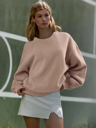 Vista 3 de ATHMILE Sudadera de gran tamaño para mujer, cuello redondo, forro polar, manga larga, sudaderas con capucha, tops de otoño, ropa de moda 2025