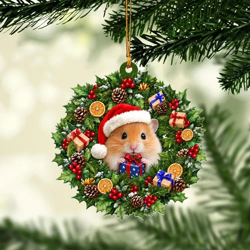 Vista 8 de Talataca Hámster con sombrero de Navidad, reno con cadena de luces 2D plano para espejo retrovisor para automóvil, accesorios para el árbol