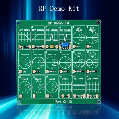 Vista 2 de Tablero de prueba de RF, 18 módulos funcionales RF Demo Kit NanoVNA RF módulo de prueba Vector Analizador de red de filtro de la placa/módulo