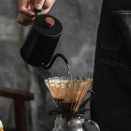 Vista 2 de 20.3 fl oz 20oz verter sobre el hervidor de café vertido sobre la tetera de cuello de cisne con mango de madera, verter sobre el hervidor de café