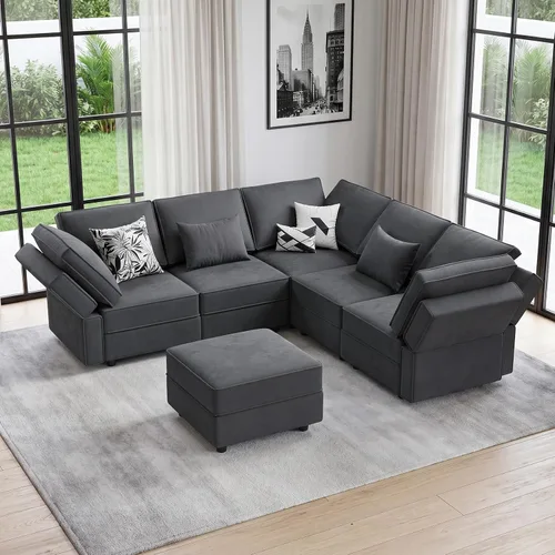 Vista 19 de Vesgantti - Sofás seccionales con asientos de almacenamiento, sofá seccional modular convertible en forma de L de 118" de 4 asientos y 1 otomán
