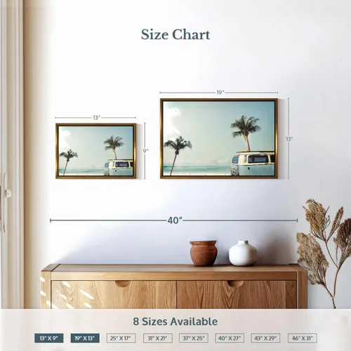Vista 4 de ElephantStock - Retro Surf Van Wall Art - Horizontal Floating Framed Canvas - Living Room Wall Decor - Photography Beach Framed Canvas Art - Blue