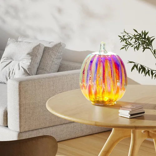 Vista 3 de Romingo Luz de calabaza de cristal de mercurio con temporizador para decoraciones de calabaza de Halloween, decoración de otoño y Acción de Gracias