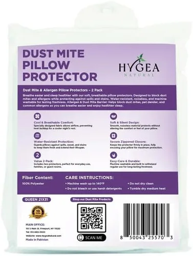 Vista 6 de Hygea - Juego de 2 protectores de almohada para ácaros y alérgenos