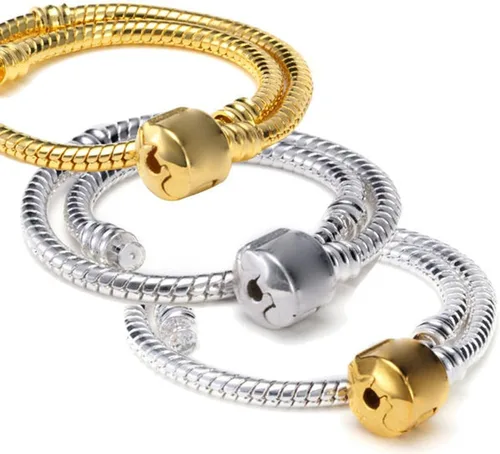 Vista 5 de RUBYCA 10pcs 6.3" Color Oro Broche Europeo Serpiente Cadena Charm Pulsera Fit Charm Beads DIY