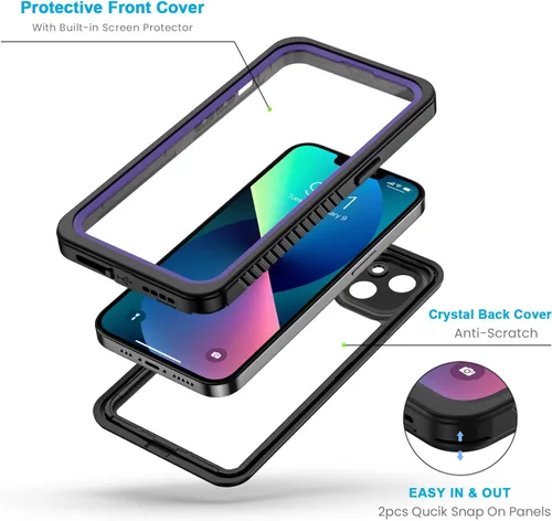 Vista 3 de Lanhiem Funda para iPhone 13, impermeable IP68, a prueba de polvo, a prueba de golpes, con protector de pantalla integrado, cubierta frontal