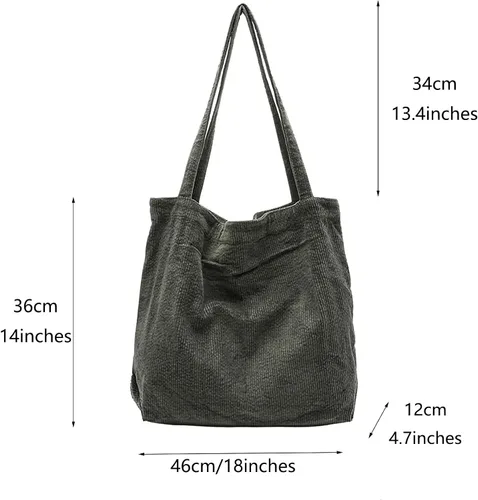Vista 3 de Bolso de mano de pana para mujer, de gran capacidad, informal, con bolsillo interior con cremallera