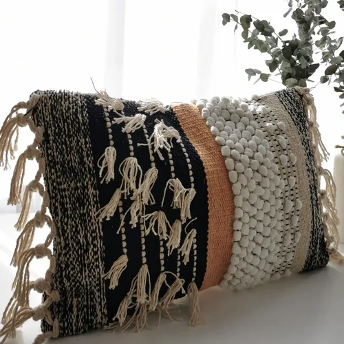 Vista 11 de Funda de almohada COZYDEKO estilo boho, de 18 x 18 pulgadas, almohadas decorativas marroquíes rústicas bohemias con acentos copetados, algodón