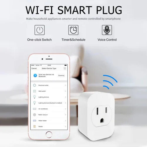 Vista 2 de eco4life Enchufe inteligente, mini salida WiFi, funciona con Alexa y Google Home, control de voz, control remoto de aplicación en cualquier lugar