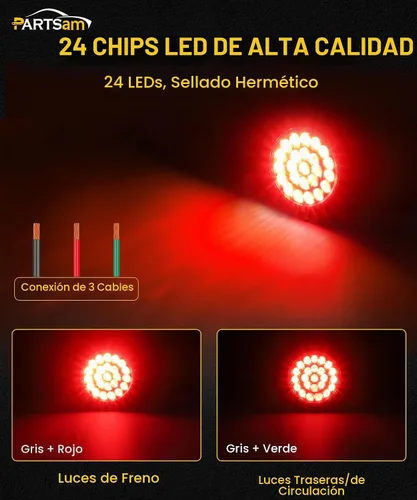 Vista 3 de Partsam 10 luces traseras LED redondas para remolque, 24 LED, montaje en brida, selladas, cromadas, luces traseras, marcadoras, freno