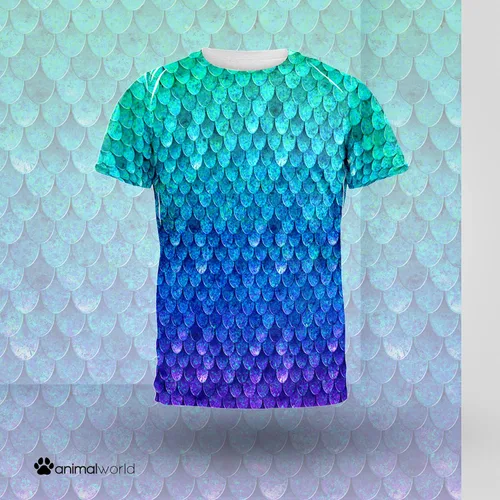 Vista 6 de Halloween sirena escamas traje todo encima de la camiseta para hombre