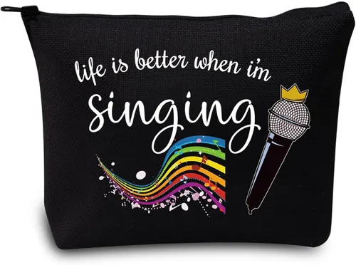Vista 8 de LEVLO Bolsa de maquillaje cosmética para cantar, regalo para amantes de la música, la vida es mejor cuando estoy cantando maquillaje con cremallera
