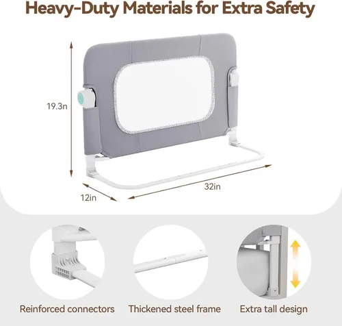 Vista 3 de Tivellary Barrera de seguridad reforzada para cama de niños pequeños – Protector de barandilla de cama de 32” con material engrosado, protector