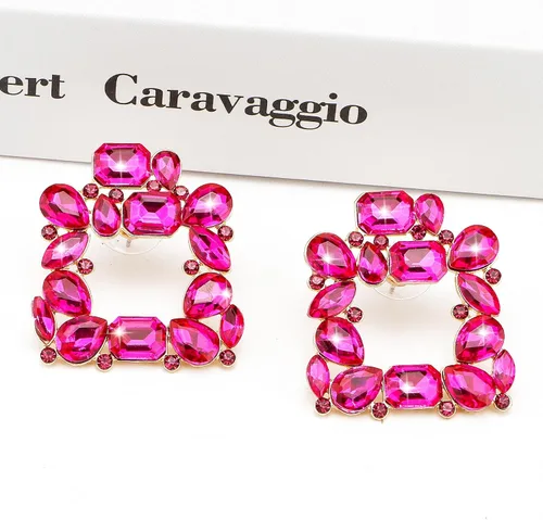 Vista 5 de CIEHER Aretes colgantes brillantes para mujer, aretes colgantes rectangulares de diamantes de imitación para mujeres y niñas, aretes geométricos