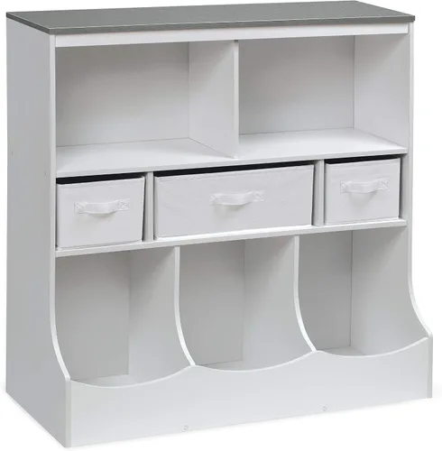 Vista 10 de Badger Basket Combo Bin Unidad de almacenamiento de juguetes y estante para libros para niños con 3 cestas - Gris