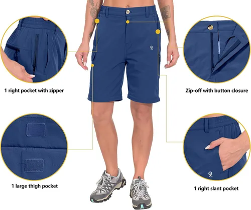 Vista 4 de Little Donkey Andy Pantalones convertibles elásticos para mujer, pantalones de senderismo de secado rápido con cremallera