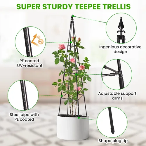 Vista 2 de OTOSUNNY Enrejado de jardín para plantas trepadoras al aire libre, 67 pulgadas de alto, enrejado de metal de obelisco para plantas trepadoras